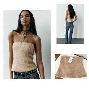 NWT! ZARA Teddy Sherpa Structured Corset Top, Lined/Side Zip, Small